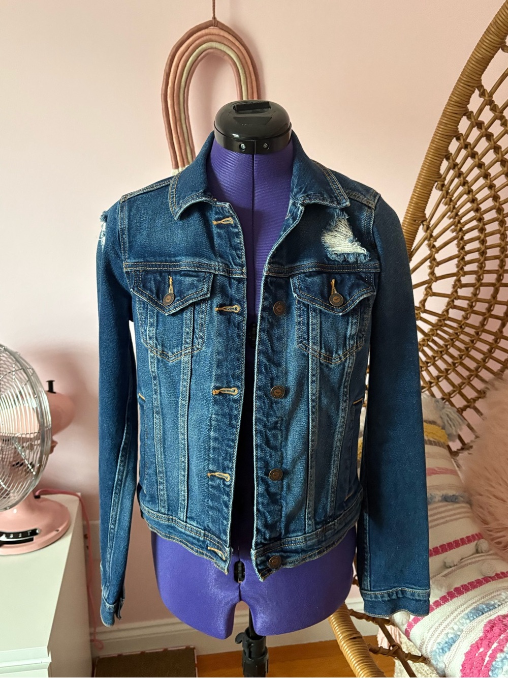 Hollister Classic Distressed Denim Jacket - Blue